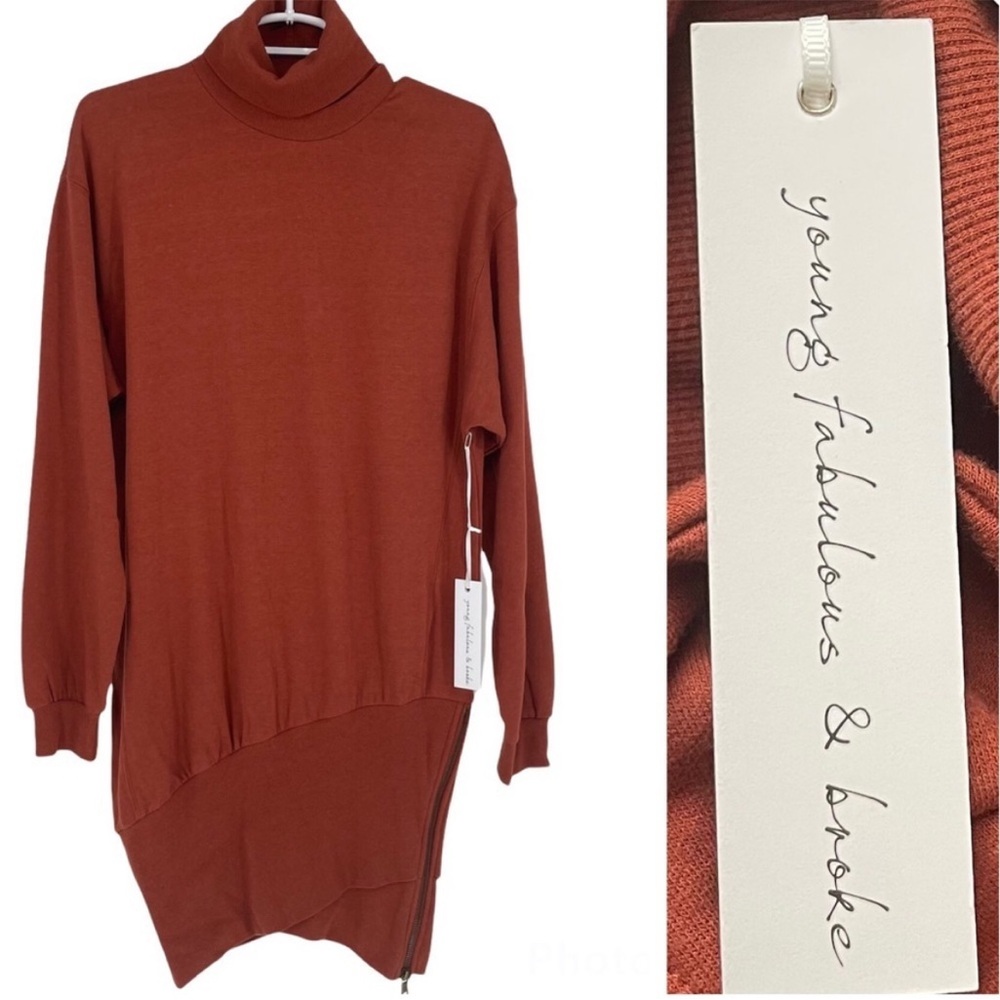 YOUNG FABULOUS & BROKE NWT LONG SLEEVE TURTLENECK SWEATSHIRT DRESS ASYMMETRICAL
